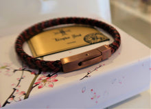 Bracelet cuir tressé rouge et marron attache bronze - Réassort 2023