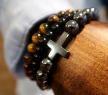 Bracelet masculin  avec croix et perles en hématite - NEW