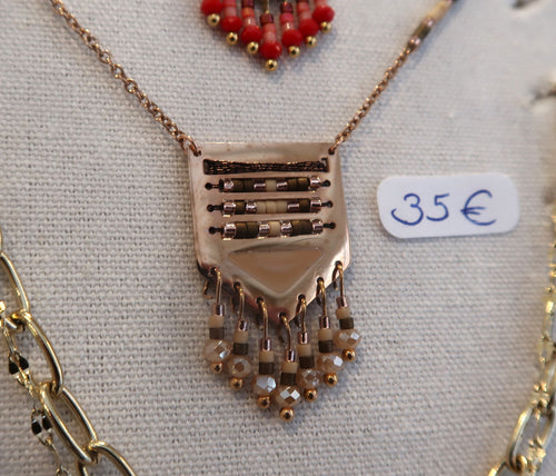 Collier en perles miyuki, inox doré beige & chocolat Made in France