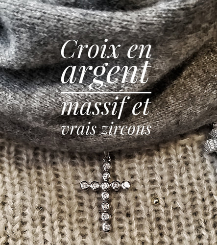 Croix en argent massif et vrais zircons - Collection Luxe