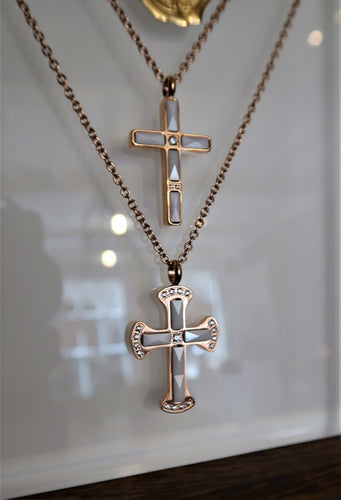 Croix en inox rosé et céramique - Très belle collection lumineuse
