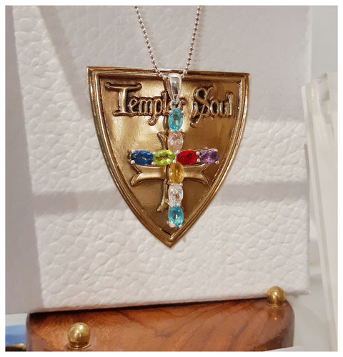 Croix en argent avec zircons de couleurs vives  