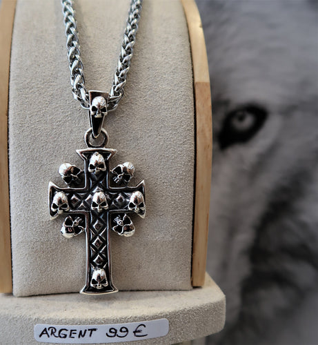 Croix en argent massif avec crânes / skulls - Collection Viking