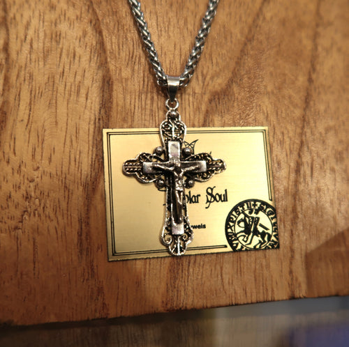 Croix de prière en argent - Christ en croix