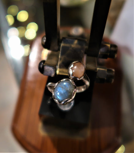 Bague en argent, étonnant duo d'une pierre de lune & labradorite bleue - NEW