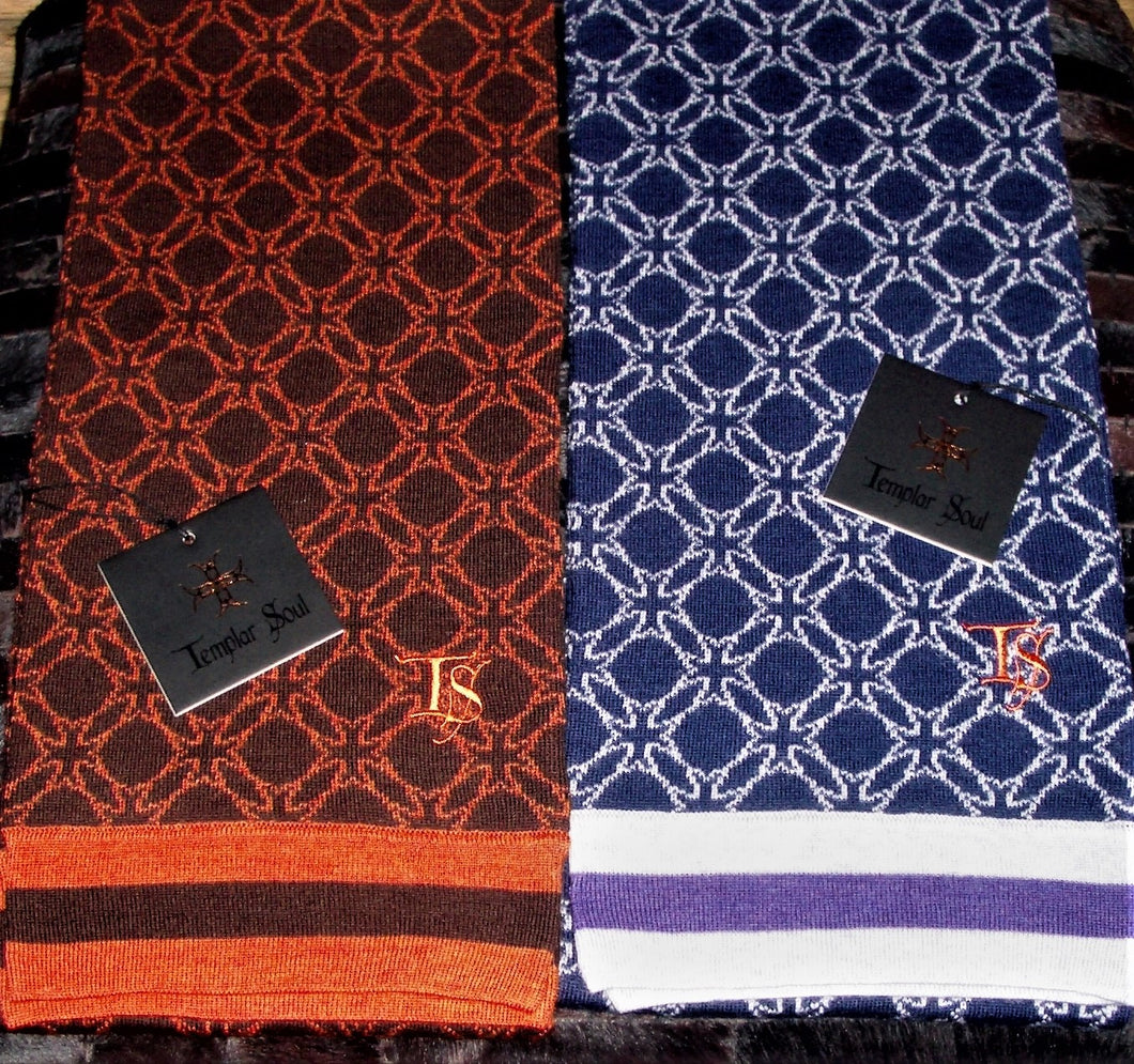 Écharpe classique Templar Soul - 100% laine mérinos (bleu - violet ou orange)