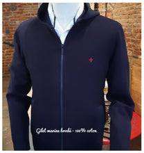Gilet bleu marine 85% coton zippé à capuche avec croix rouge brodée - NEW