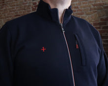 Gilet bleu marine 100% coton zippé à poche latérale avec croix rouge brodée - NEW 2023