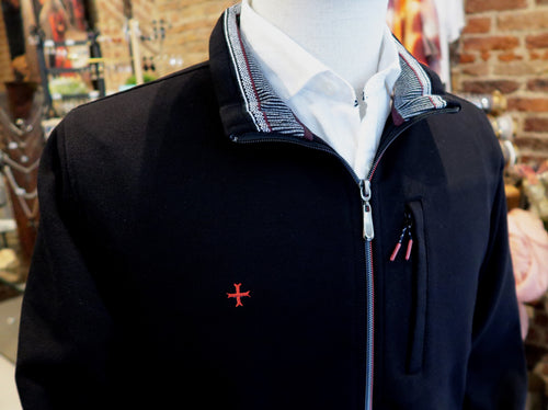 Gilet noir 100% coton zippé à poche latérale avec croix rouge brodée - NEW 2023