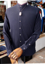 Polo-chemise col mao 100% coton -  Italie / Bleu Marine col tricolore - NEW